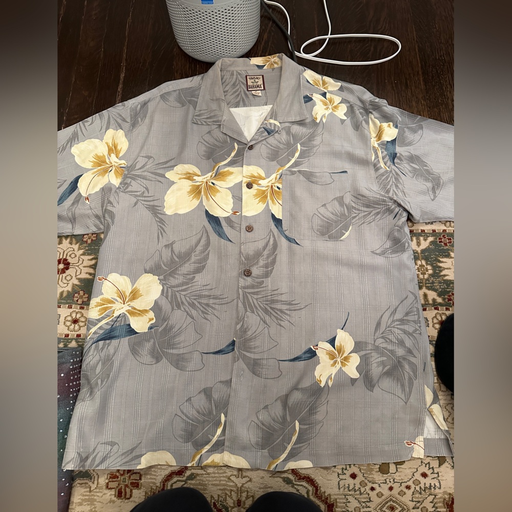 Tommy Bahama Silk Gray and Yellow Floral Men's Shirt